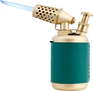 Torch Lighter, Windproof Jet Flame, Safety Lock, Butane Refillable, Metal Multi-Purpose Lighter, Suitable for Candles, Camping (No Butane)(Green)