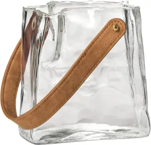 Torre & Tagus Glass Handbag Vase for Flowers with Handle - 6.5" Tall Clear Purse Vase & Handmade Glass Vase for Home Decor Centerpieces, 6.25x6.5 H, Clear