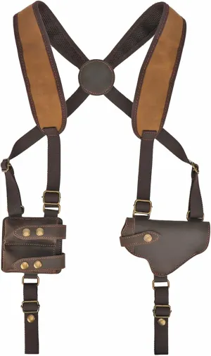 Tourbon Canvas & Leather Horizontal Shoulder Holster System with Double Magazine Pouch for Right Hand Draw Brown