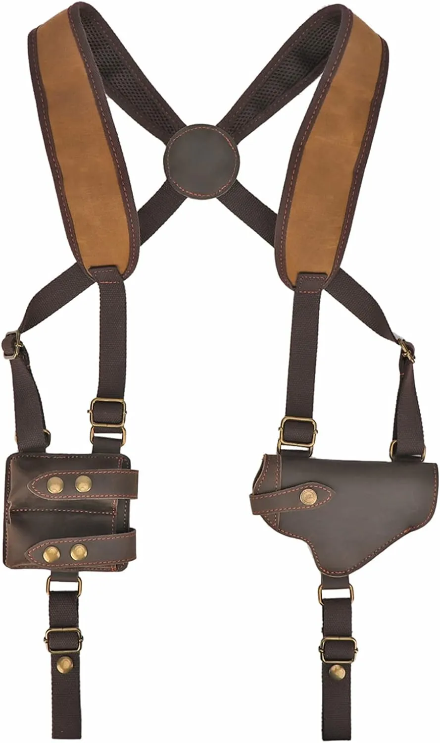 Tourbon Canvas & Leather Horizontal Shoulder Holster System with Double Magazine Pouch for Right Hand Draw Brown