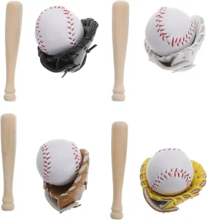 Toyvian 4 Sets Baseball Model Unfinished Mini Wooden Baseball Bats Sports Balls Miniature Ornaments Miniature Figures Home Decor Self Made Leather Children Accessories