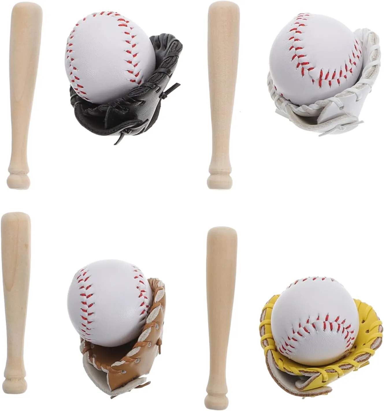 Toyvian 4 Sets Baseball Model Unfinished Mini Wooden Baseball Bats Sports Balls Miniature Ornaments Miniature Figures Home Decor Self Made Leather Children Accessories