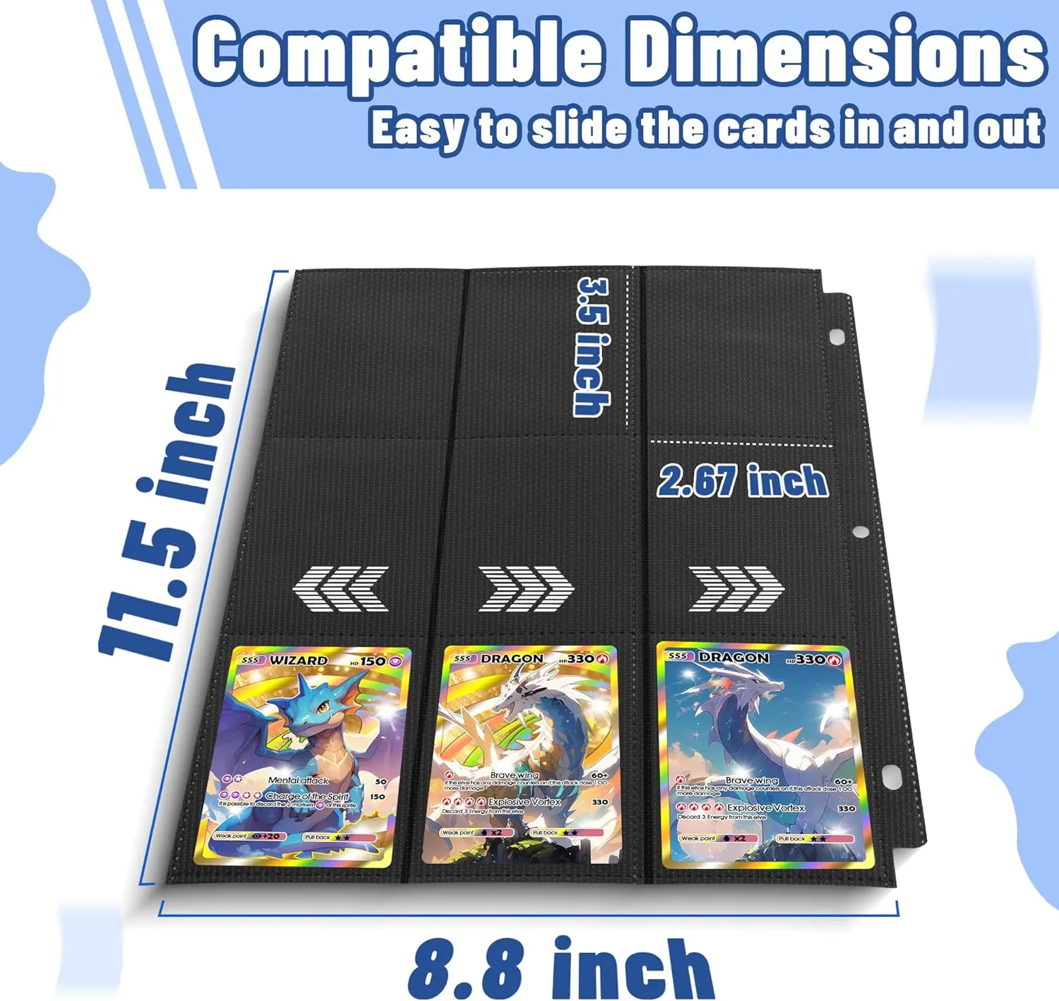 Trading Card Binder Sleeves, Baseball Holder Fit for Standard Size Sport Cards, 3 Ring Binder (Black)