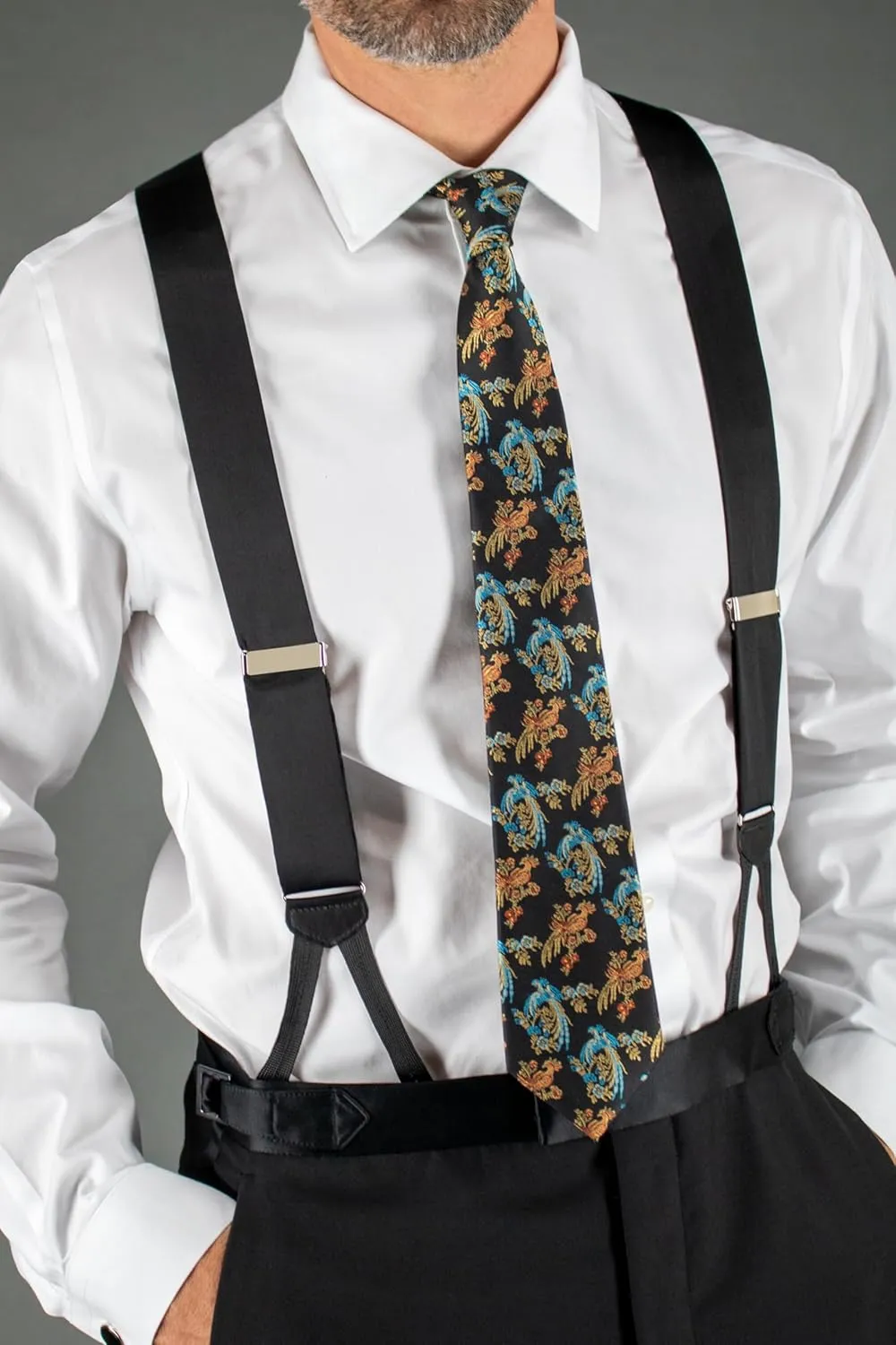 Trafalgar Sutton Solid Color Silk Formal Suspenders | Y-Back, Adjustable Braces