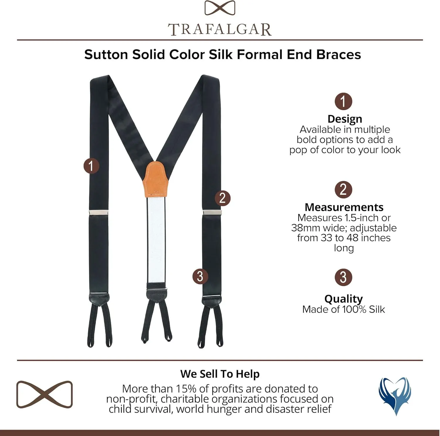 Trafalgar Sutton Solid Color Silk Formal Suspenders | Y-Back, Adjustable Braces