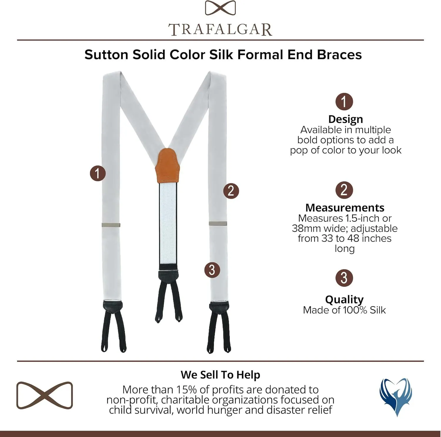 Trafalgar Sutton Solid Color Silk Formal Suspenders | Y-Back, Adjustable Braces