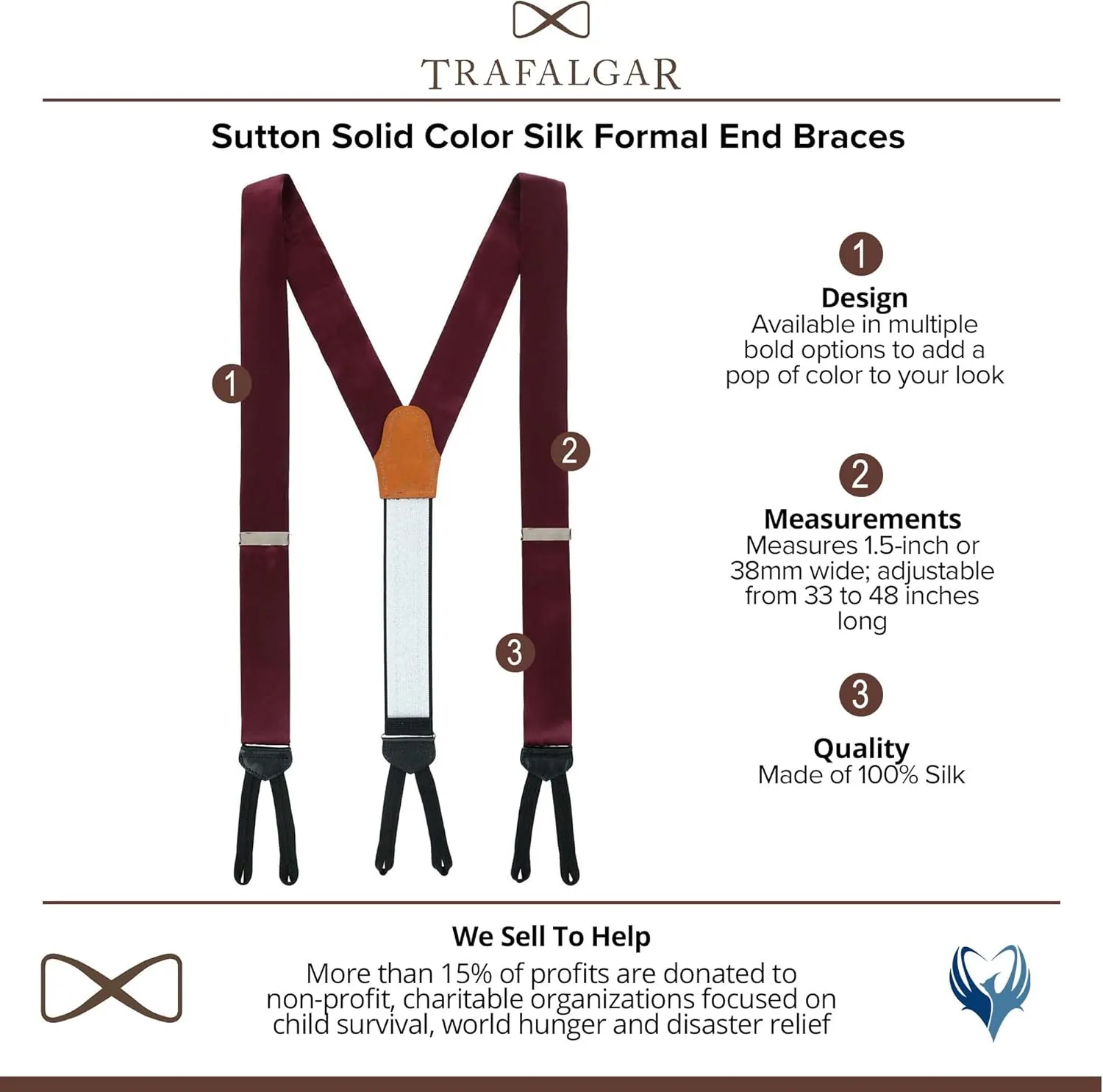 Trafalgar Sutton Solid Color Silk Formal Suspenders | Y-Back, Adjustable Braces