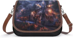 Train The Express American Railroad Women's Crossbody Bags PU Leather Shoulder Bag Handbag Purse Messenger Bag with Shoulder Strap