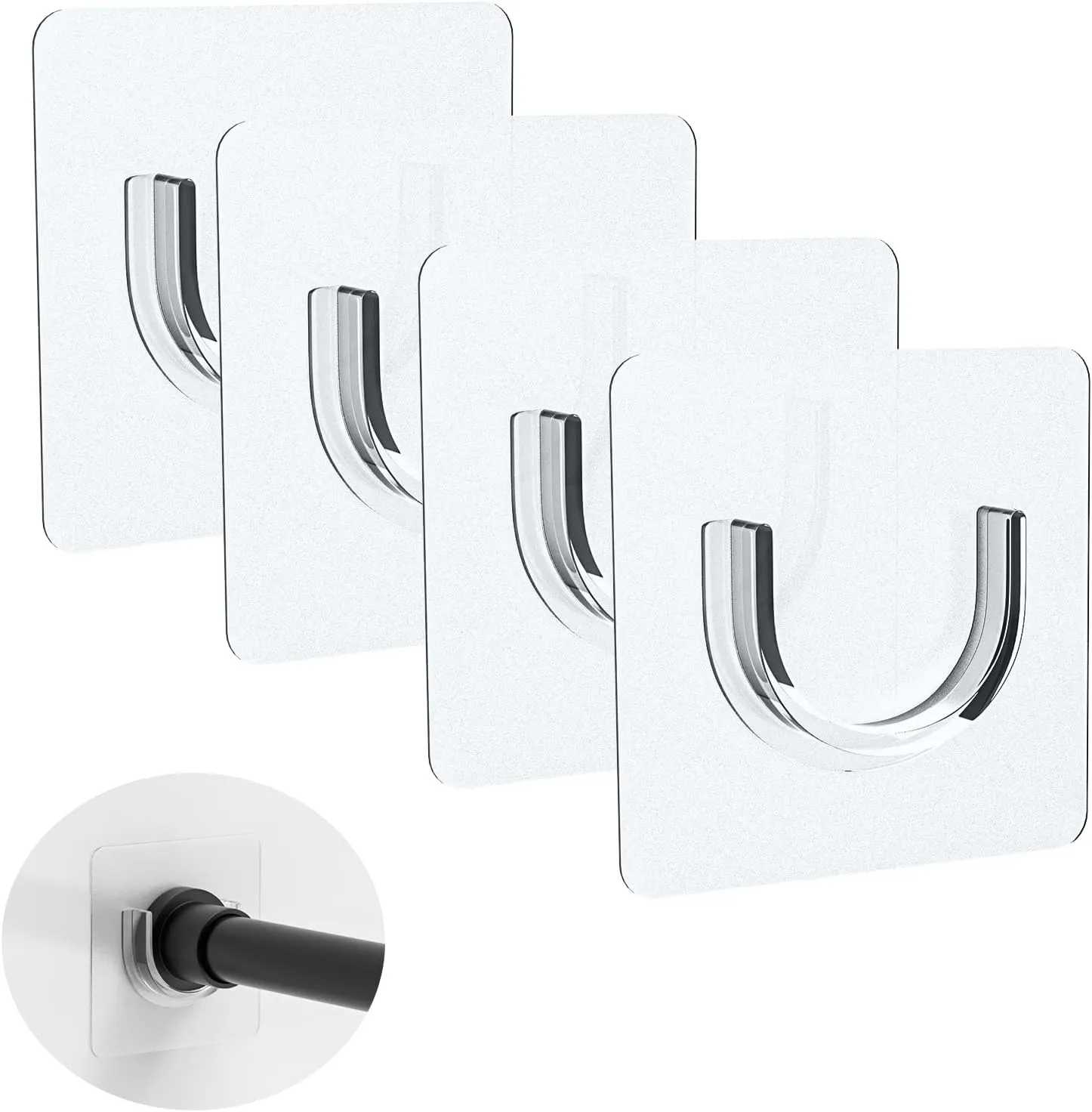 Transparent Adhesive Shower Rod Holders - Heat Resistant | Waterproof - Max Load 30 lbs