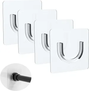 Transparent Adhesive Shower Rod Holders - Heat Resistant | Waterproof - Max Load 30 lbs