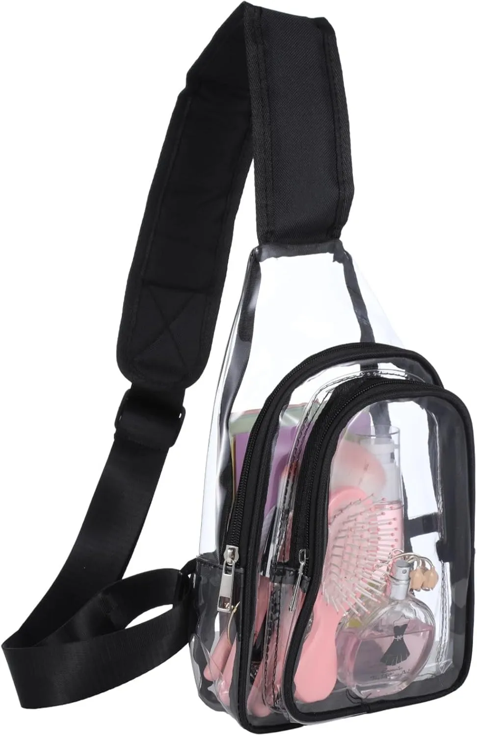 Transparent Pvc Clear Bag For Stadiums, Zippered Crossbody Purse For Events, Waterproof, Unisex Design For Sports Games And Concerts