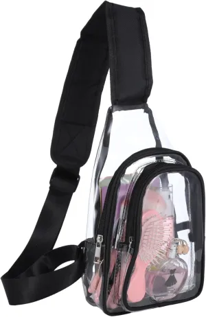 Transparent Pvc Clear Bag For Stadiums, Zippered Crossbody Purse For Events, Waterproof, Unisex Design For Sports Games And Concerts