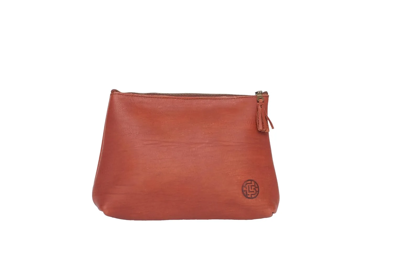 Travel in Style with Genuine Leather Makeup Bag: Cosmetic Pouch, Toiletry Clutch, Travel Organizer (Persimmon)