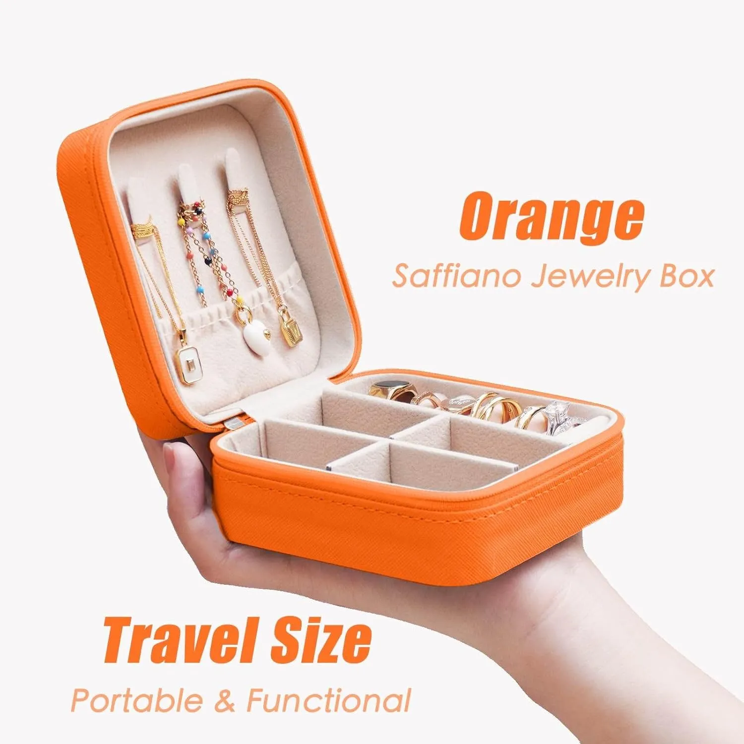 Travel Jewelry Case, Portable Mini Jewelry Travel Organizer, Small Jewelry Boxes for Women, Bridesmaid Gifts and Travel Essentials Accessories to Store (1 PC, Orange)