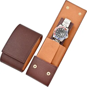 Travel Leather Watch Pouch/Watch Travel Case with Suede Lining/Luxury Leather Travel Watch Case Single Watch Pouch for Men and Women (Brown)
