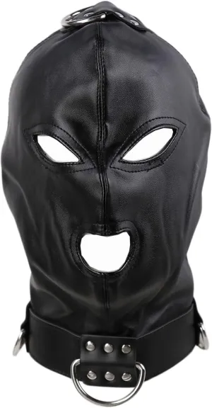 Trendy Black Leather Head Hood Punk Design with Hollow Out Eyes & Mouth – Perfect Cosplay & Halloween Headgear Accessory