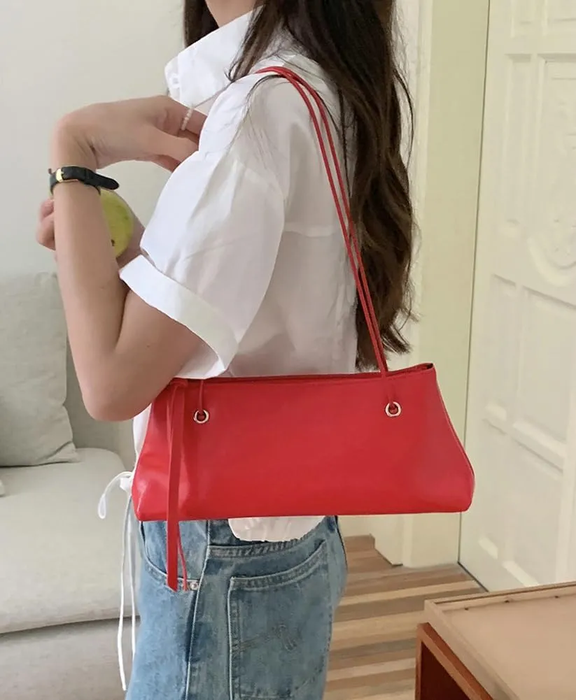 Trendy PU Leather Shoulder Bag for Women Classic Retro Underarm Purse Square long-style Tote Handbag for Travel Dating