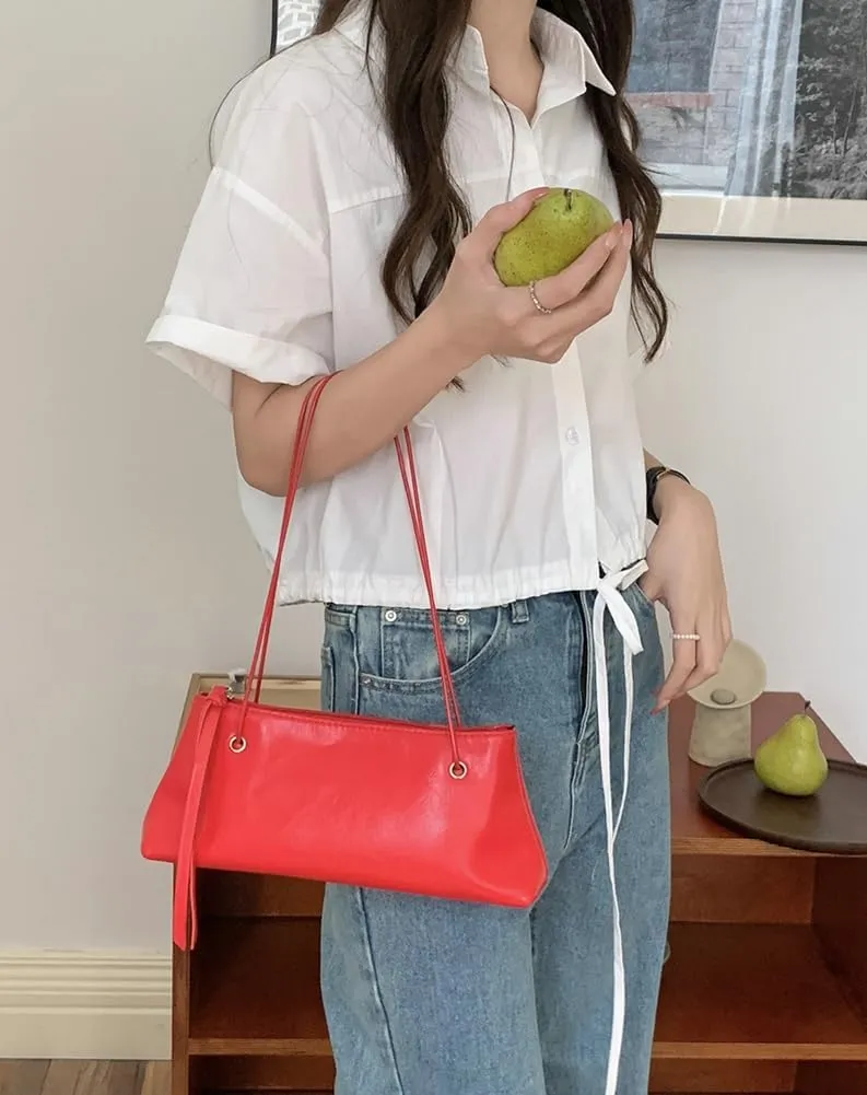 Trendy PU Leather Shoulder Bag for Women Classic Retro Underarm Purse Square long-style Tote Handbag for Travel Dating