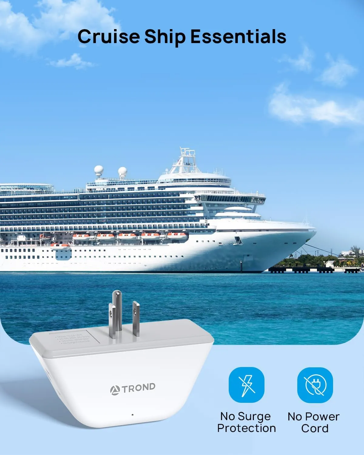 TROND Outlet Extender 3 Pack - Multi Plug Wall Outlet, 3-Prong Grounded Wall Splitter, 3 Way Angled Plug Adapter, Cruise Ship Essentials, Multiple Expander for Travel Home Office Dorm Room, White