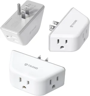 TROND Outlet Extender 3 Pack - Multi Plug Wall Outlet, 3-Prong Grounded Wall Splitter, 3 Way Angled Plug Adapter, Cruise Ship Essentials, Multiple Expander for Travel Home Office Dorm Room, White