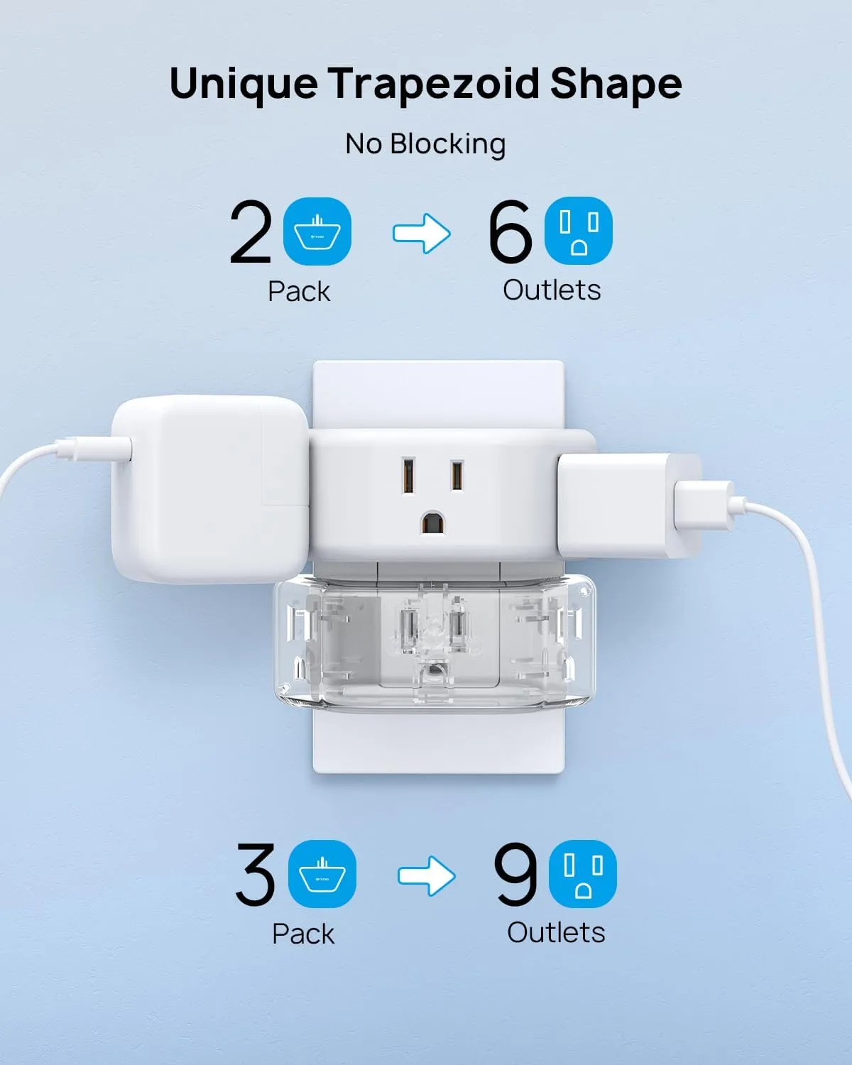 TROND Outlet Extender 3 Pack - Multi Plug Wall Outlet, 3-Prong Grounded Wall Splitter, 3 Way Angled Plug Adapter, Cruise Ship Essentials, Multiple Expander for Travel Home Office Dorm Room, White