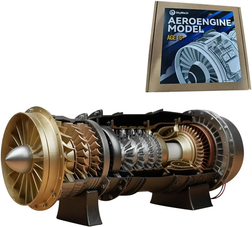 Turbofan Engine Model Kit, 1/20 WS-15 Turbofan Frighter Metal Engine Model DIY Assembly Electric Model, 150  PCS Mechanical Science Education Kit Gift for Adult