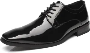 Tuxedo Shoes Patent Leather Wedding Shoes for Men Cap Toe Lace up Formal Business Oxford Shoes