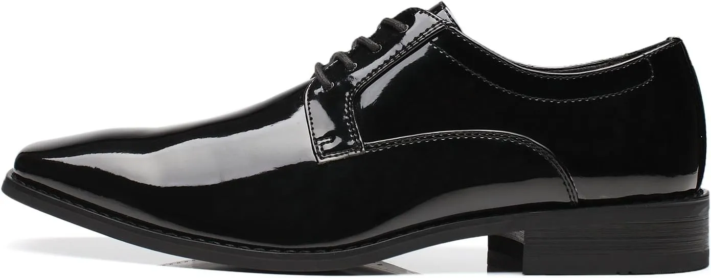 Tuxedo Shoes Patent Leather Wedding Shoes for Men Cap Toe Lace up Formal Business Oxford Shoes