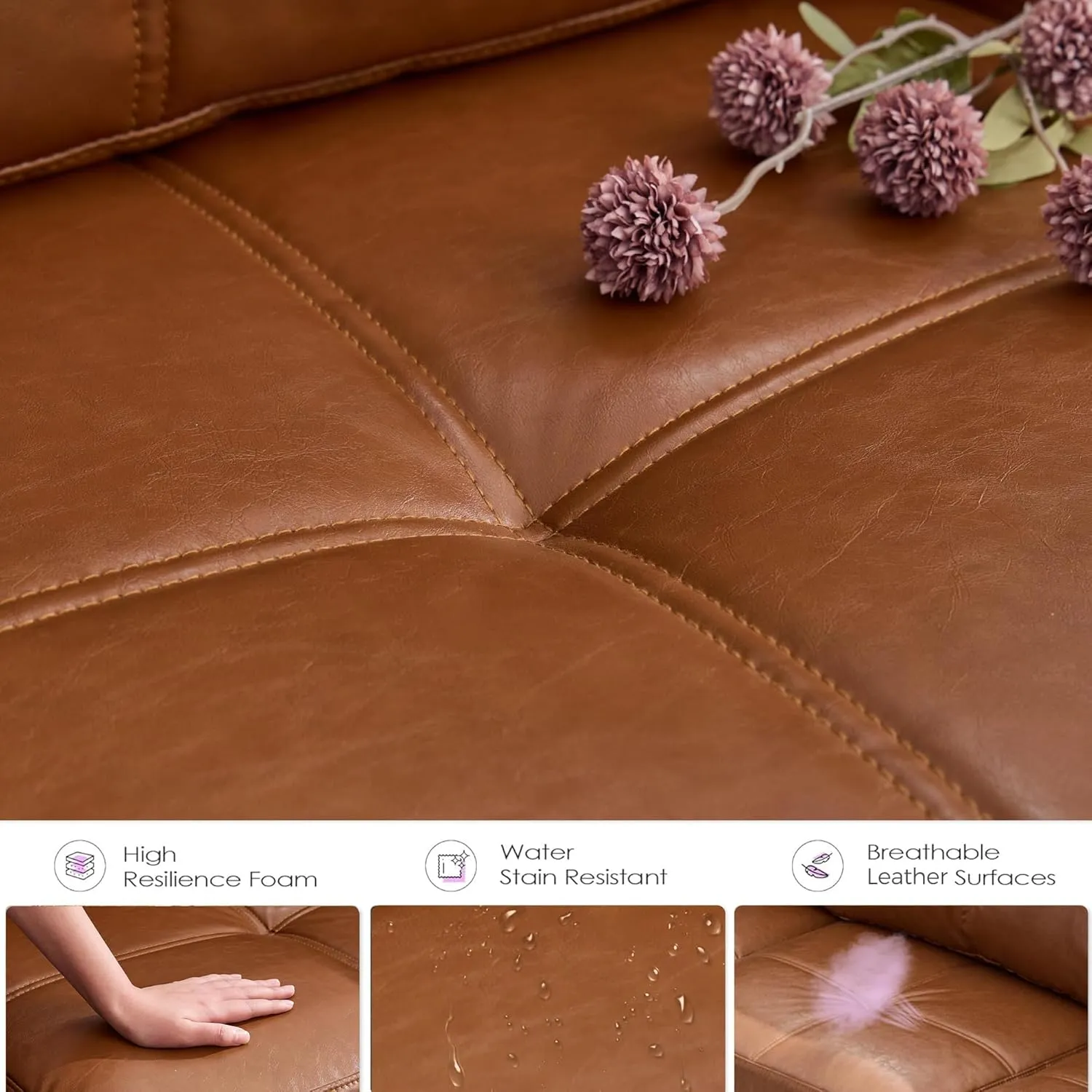 TYBOATLE 65" Brown Faux Leather Sofa Couches for Living Room, Mid-Century Modern Tufted Comfy Loveseat w/USB Charging Ports and Wide Arms, 2 Seater Office Small Couch for Small Space Bedroom