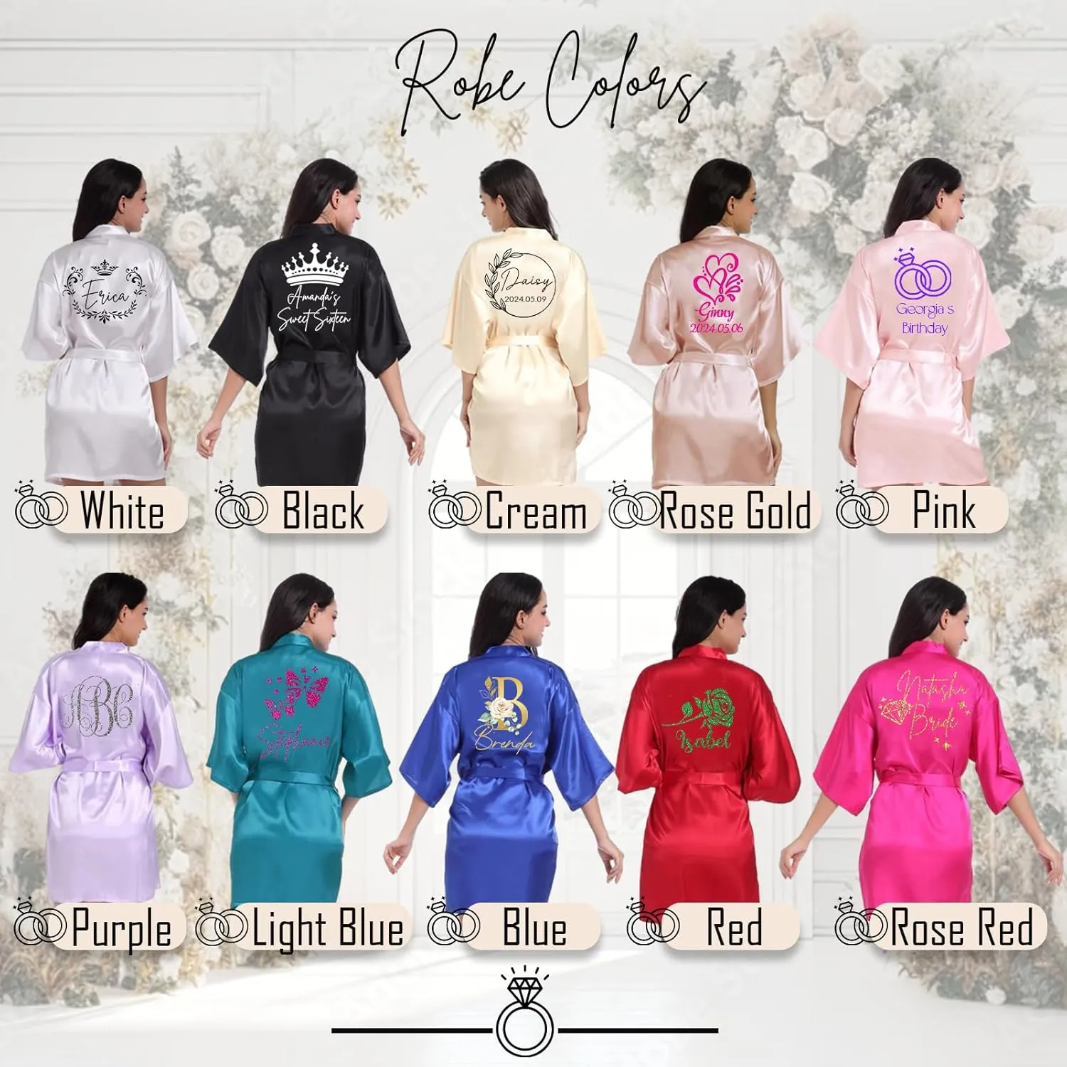 ubjva Personalized Robes for Women Custom Bridesmaid Satin Robe Monogram Party Pajamas for Quinceaneras Birthdays Wedding