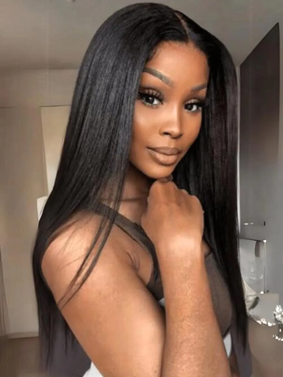 UNICE Yaki Straight Bye Bye Knots Glueless Wigs Human Hair Pre Plucked Pre Cut 7x5 Transparent Lace Put on and Go Human Hair Wig Natural Hairline 18 inch
