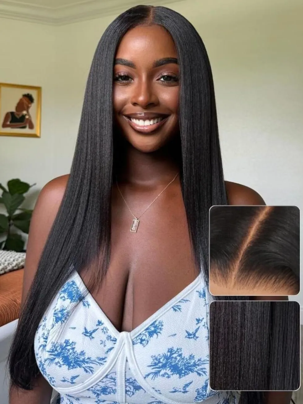 UNICE Yaki Straight Bye Bye Knots Glueless Wigs Human Hair Pre Plucked Pre Cut 7x5 Transparent Lace Put on and Go Human Hair Wig Natural Hairline 18 inch