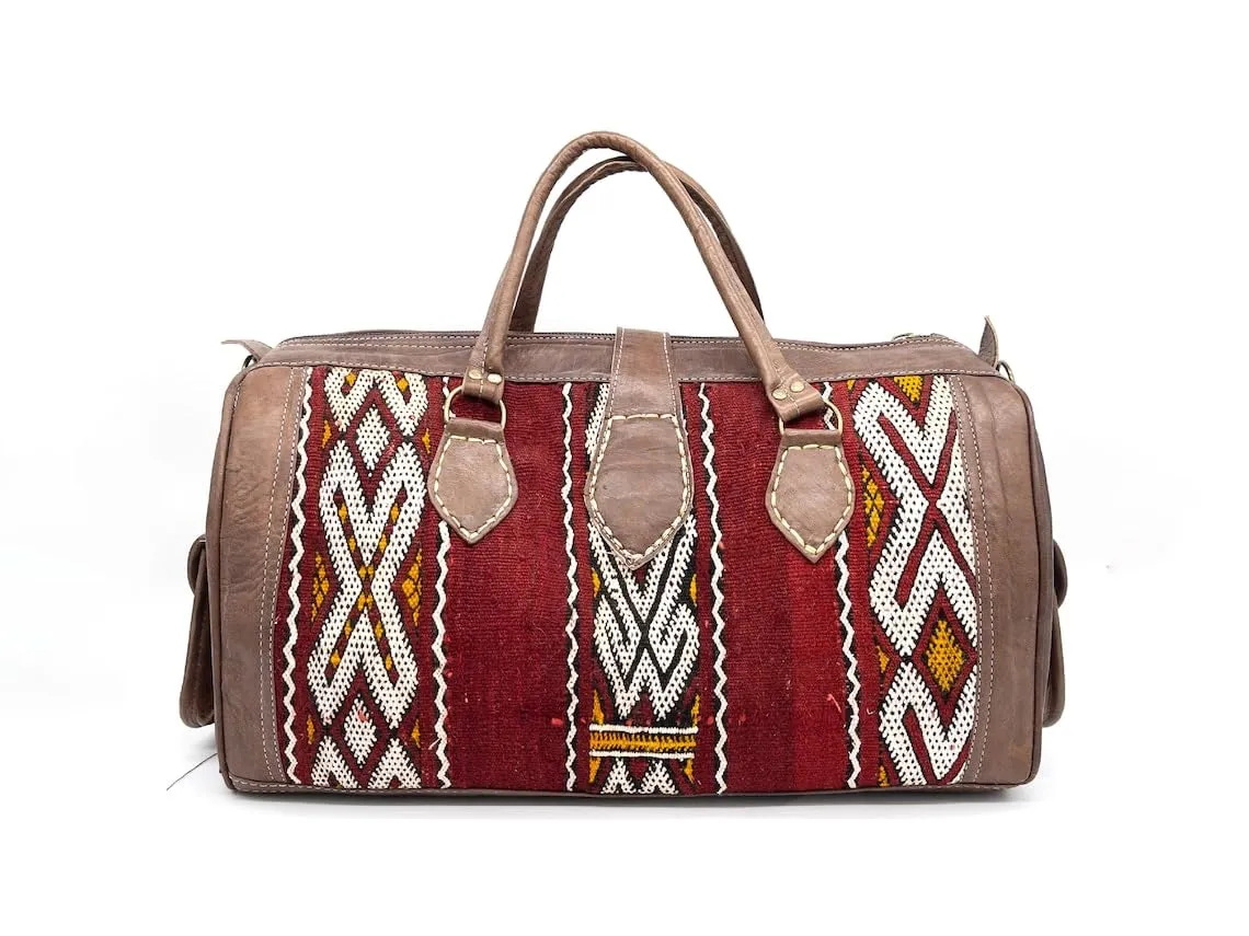 Unique Boho Travel Bag, Boho Bag, Kilim Weekender Bag, Leather Kilim, Overnight Bag, Carpet Bag, Boho Weekend Bag, Moroccan Kilim Travel Bag (Small)