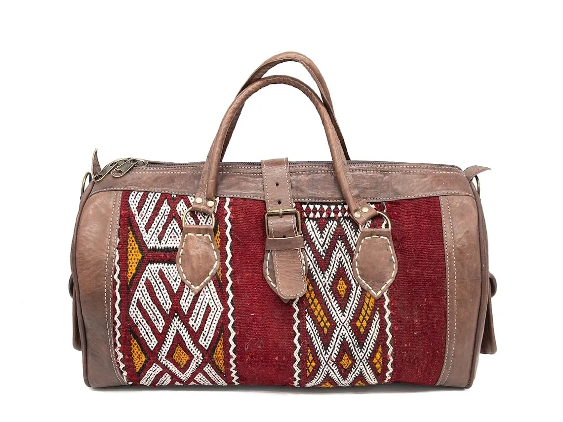 Unique Boho Travel Bag, Boho Bag, Kilim Weekender Bag, Leather Kilim, Overnight Bag, Carpet Bag, Boho Weekend Bag, Moroccan Kilim Travel Bag (Small)