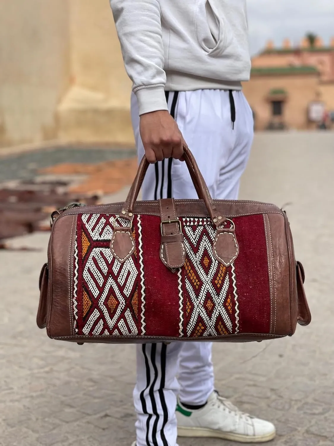 Unique Boho Travel Bag, Boho Bag, Kilim Weekender Bag, Leather Kilim, Overnight Bag, Carpet Bag, Boho Weekend Bag, Moroccan Kilim Travel Bag (Small)