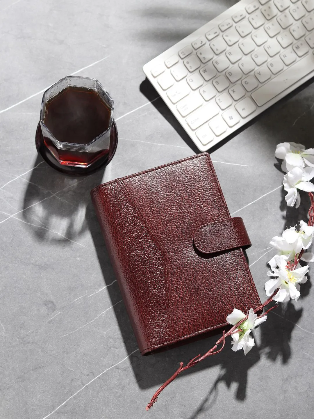 Unisex Brown Textured Leather Mounted Diary & Planner