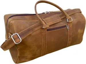 Unisex Full Grain Leather Travel Overnight Weekend Duffel Bag, Sports Gym Bag, Durable, Smooth Zip, Detachable Extension, Anti-Slip Handles