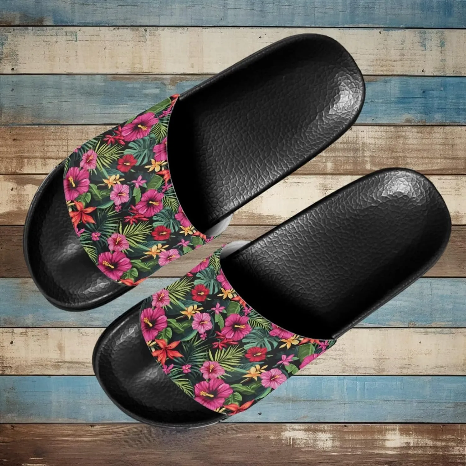 Unisex Slide Sandals with Soft Footbed Comfort Slides for Women and Men, Slide Sandals Leather Size 6-13.5