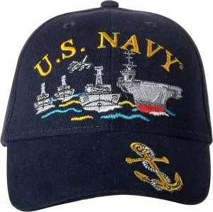 United States Navy USN Adjustable Embroidered Cap - Blue Hat Featuring Sea, Air, and Land Ship Fleet Design - Stylish and Comfortable Military Tribute Headwear for Navy Enthusiasts and Supporters