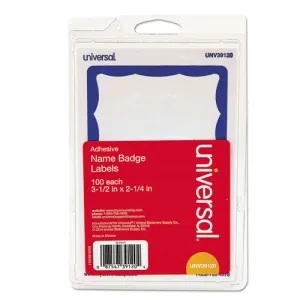 Universal® Border-Style Self-Adhesive Name Badges, 3 1/2 X 2 1/4, White/blue, 100/pack