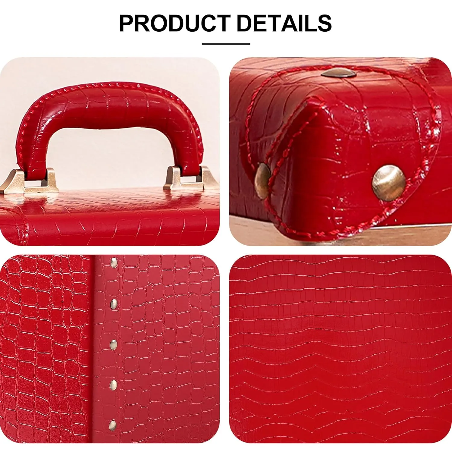 urecity Portable Retro Leather Makeup Train Case Cosmetic Organizer Case Leather Storage Box with Combination Lock (12.5", Red Crocodile)
