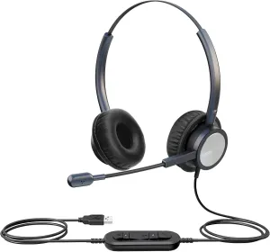 USB Headset with Noise Cancelling Mic for PC/Computer/Laptop - Office Headset with Mic Mute, Volume Control & Voice Recognition, Teams/Zoom/3CX Online Meeting Headphones-Y809DPBUC Blue