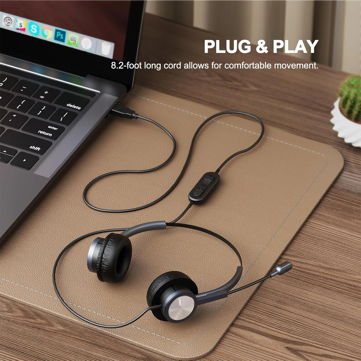 USB Headset with Noise Cancelling Mic for PC/Computer/Laptop - Office Headset with Mic Mute, Volume Control & Voice Recognition, Teams/Zoom/3CX Online Meeting Headphones-Y809DPBUC Blue