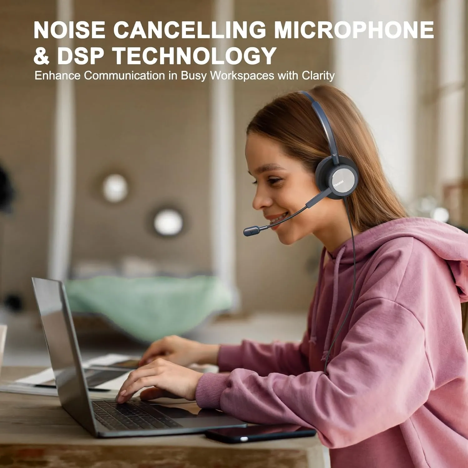 USB Headset with Noise Cancelling Mic for PC/Computer/Laptop - Office Headset with Mic Mute, Volume Control & Voice Recognition, Teams/Zoom/3CX Online Meeting Headphones-Y809DPBUC Blue