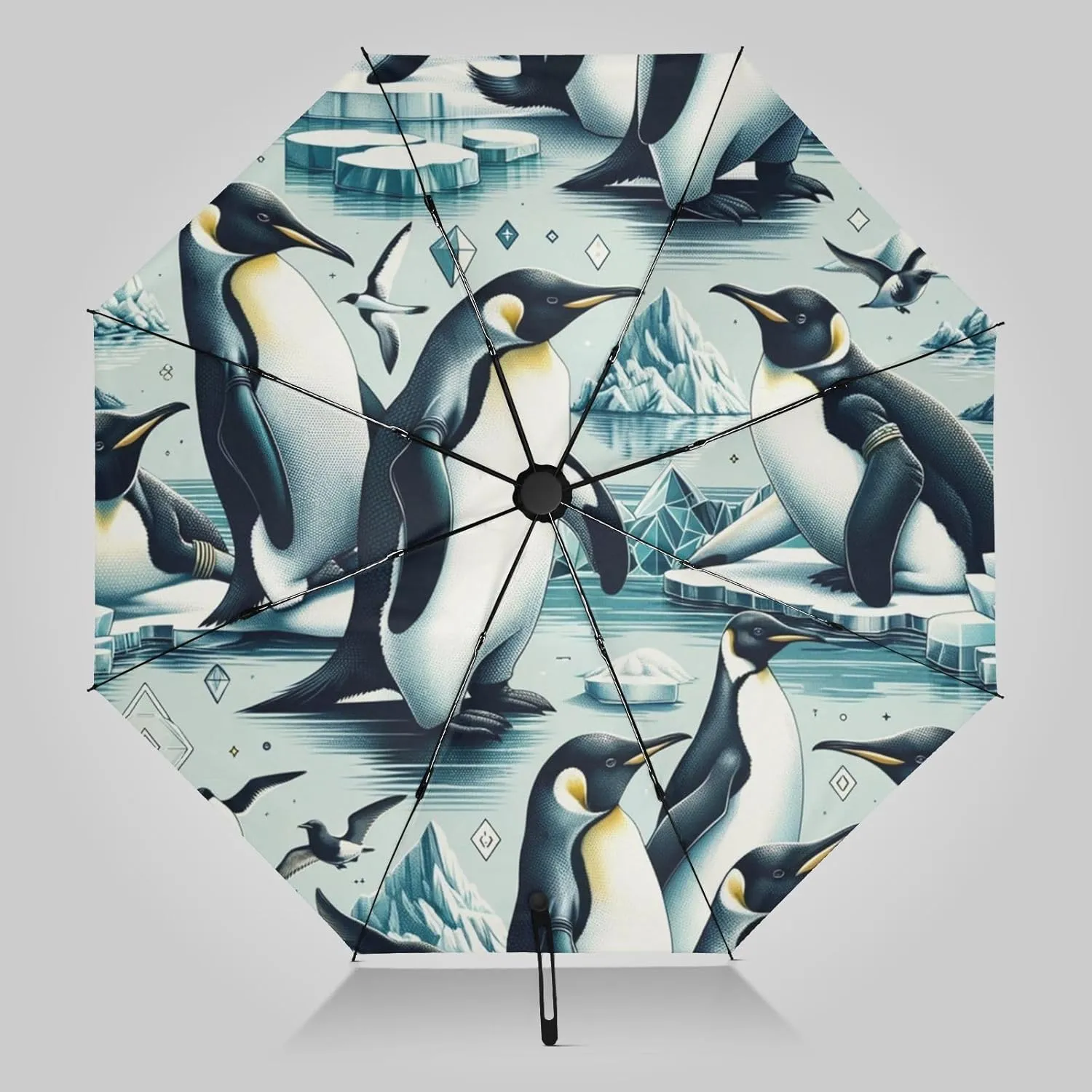 UV Blocking Automatic Open Umbrella Penguin-iceberg-funny Portable Travel Folding Umbrellas with Cover Bag