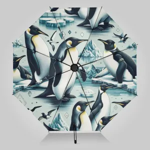 UV Blocking Automatic Open Umbrella Penguin-iceberg-funny Portable Travel Folding Umbrellas with Cover Bag