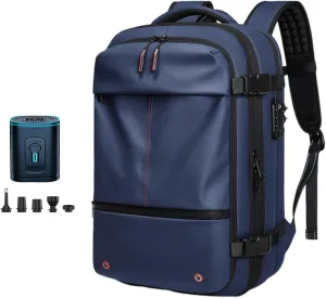 Vacuum Compression Backpack, Airopack Backpack, Airlines Approved, Fits 17 Inch Laptop for Travel, Business, Camping (Blue with air pump)