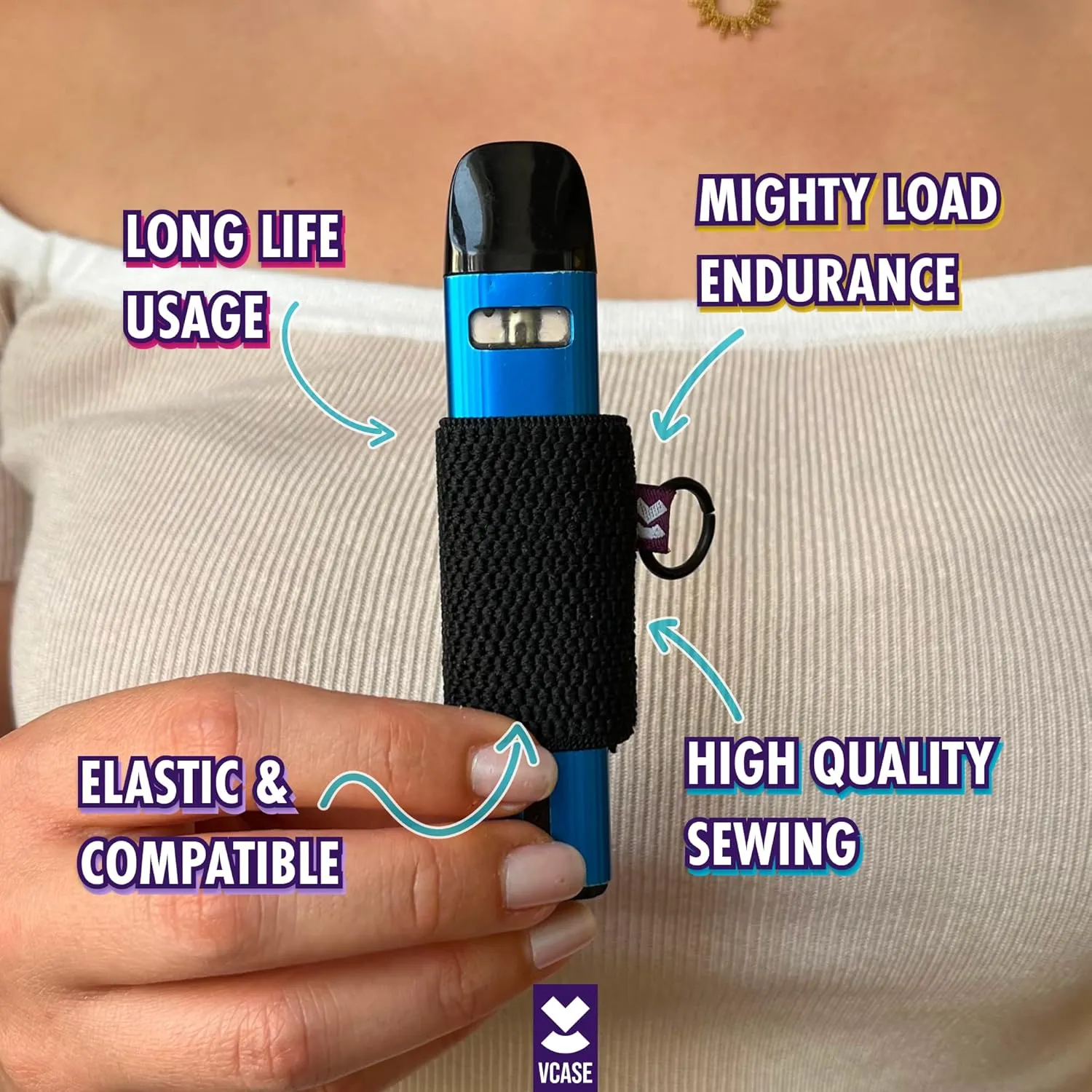 Vape Holder, Perfect Fit, Lanyard and Wristband, High-Strength Elastic Holder, 1 Pcs Elastic Holder (Lanyard, Slim Black, Small)