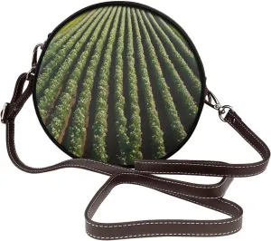 Vast Farmland Removable Shoulder Strap Waterproof Leather Shoulder Round Bag Crossbody Bag Travel Shopping Dating Handbag Purse