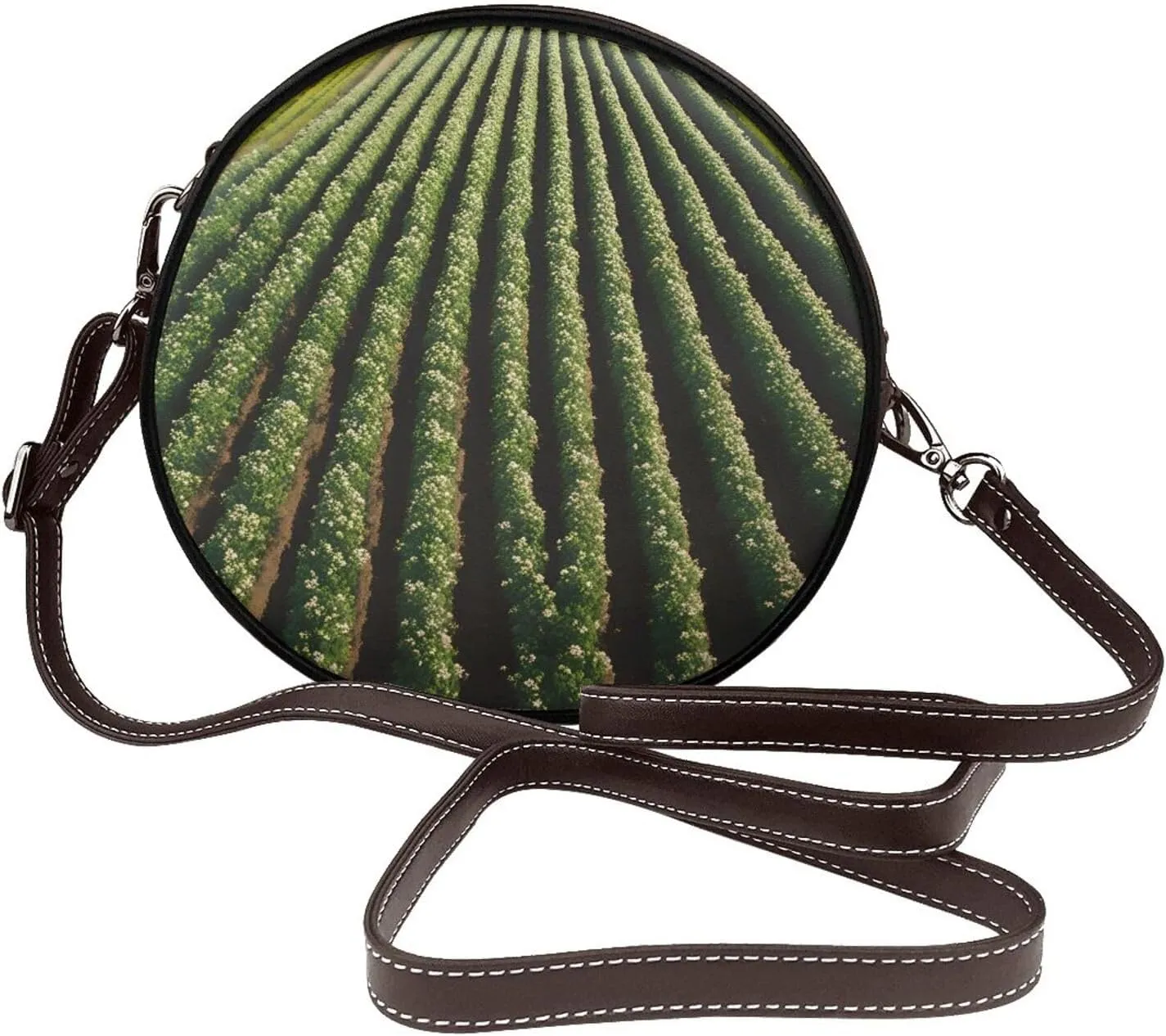 Vast Farmland Removable Shoulder Strap Waterproof Leather Shoulder Round Bag Crossbody Bag Travel Shopping Dating Handbag Purse